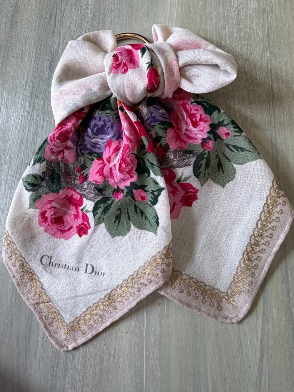 Dior Pink Floral Cottagecore Silky Scarf Bandana Headband Bag Scarf Neckerchief